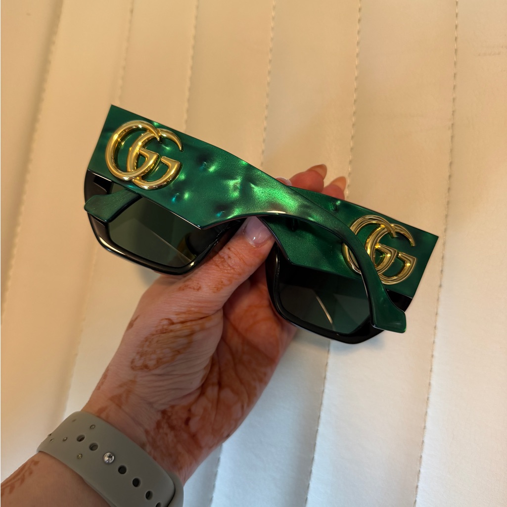 Gucci Green And Gold Oversized Square Logo Sunglasses